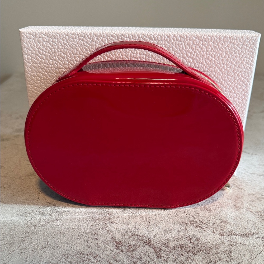Dior Red Embossed Oval Cosmetic Case with Top Handle - Picture 2 of 6